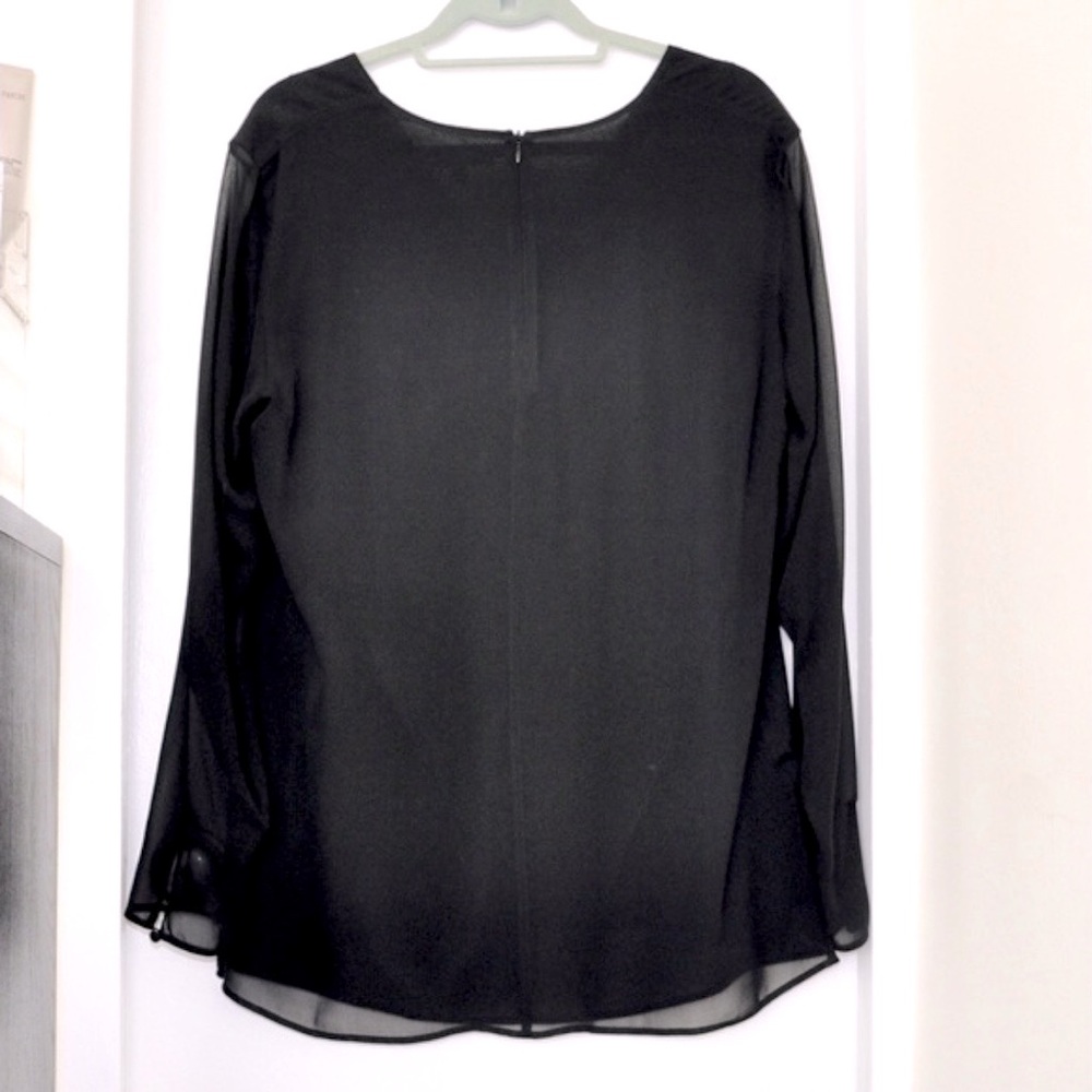 NWOT St. John Front Ruffle Silk Blouse in Black - Picture 3 of 8